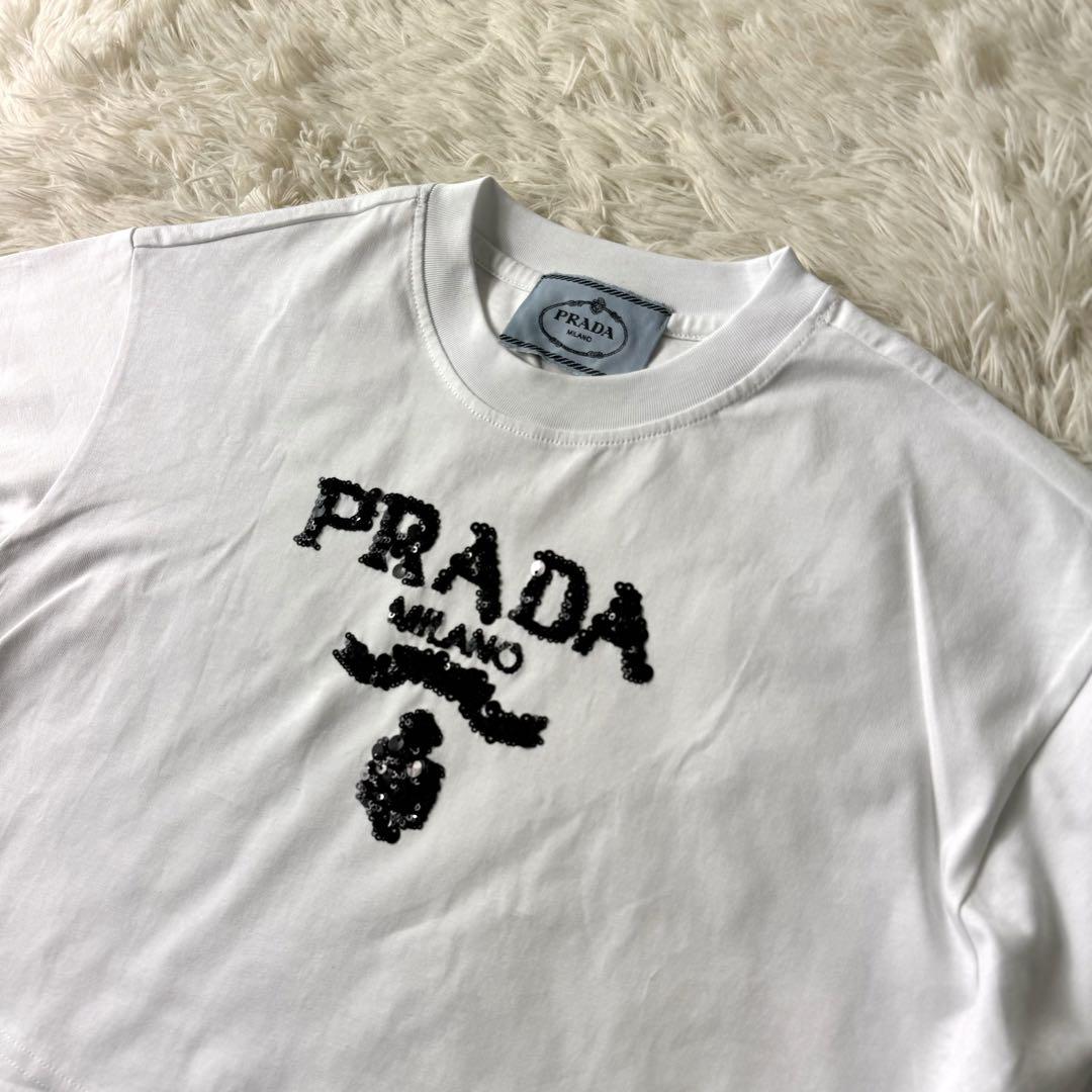 未使用級✨PRADA Tシャツ　カットソー　クロップド　スパンコール　 L