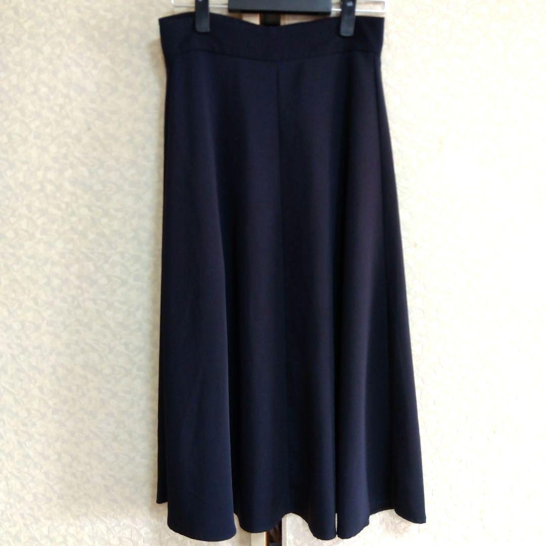 GU ネイビー フレアロングスカート ポリエステル　Lサイズ　裏地有り