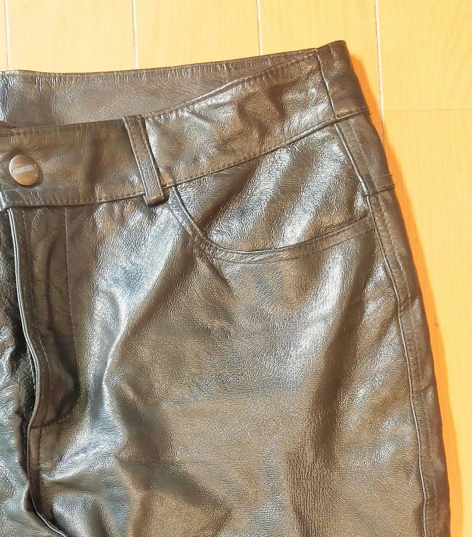 LANDINGBORE ラムレザー 羊革パンツ ブラック 本革パンツ 黒 W82