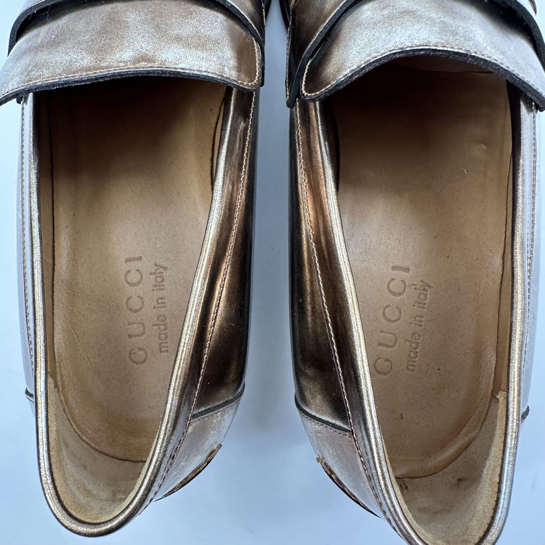 GUCCI コインローファー ゴールド レザー シルバー メンズ グッチ 革 金