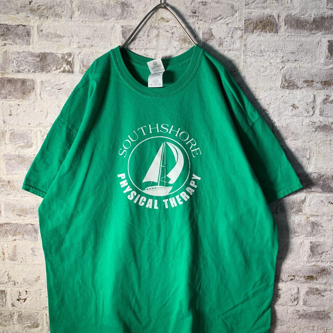 【ヴィンテージ】GILDAN ヨットプリントTシャツ 緑 古着usedSM33