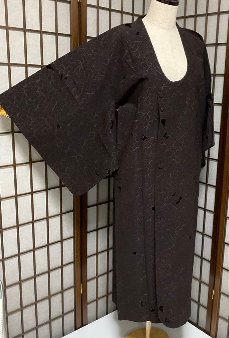 C3正絹 冬用 ビロード 輪奈コートロング 着物