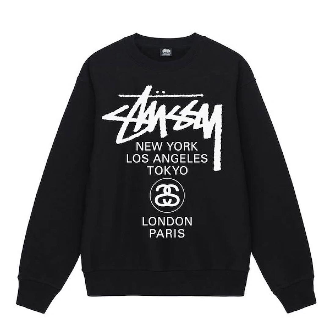 ステューシー STUSSY WORLD TOUR CREW スウェット L 黒