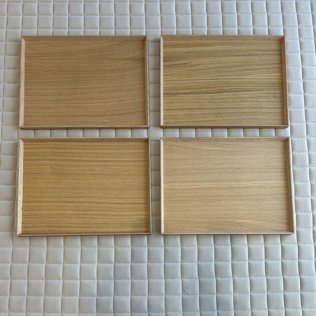 美品　無印良品　MUJI 木製角型トレー　4枚組　大【40.5×30.5×2】