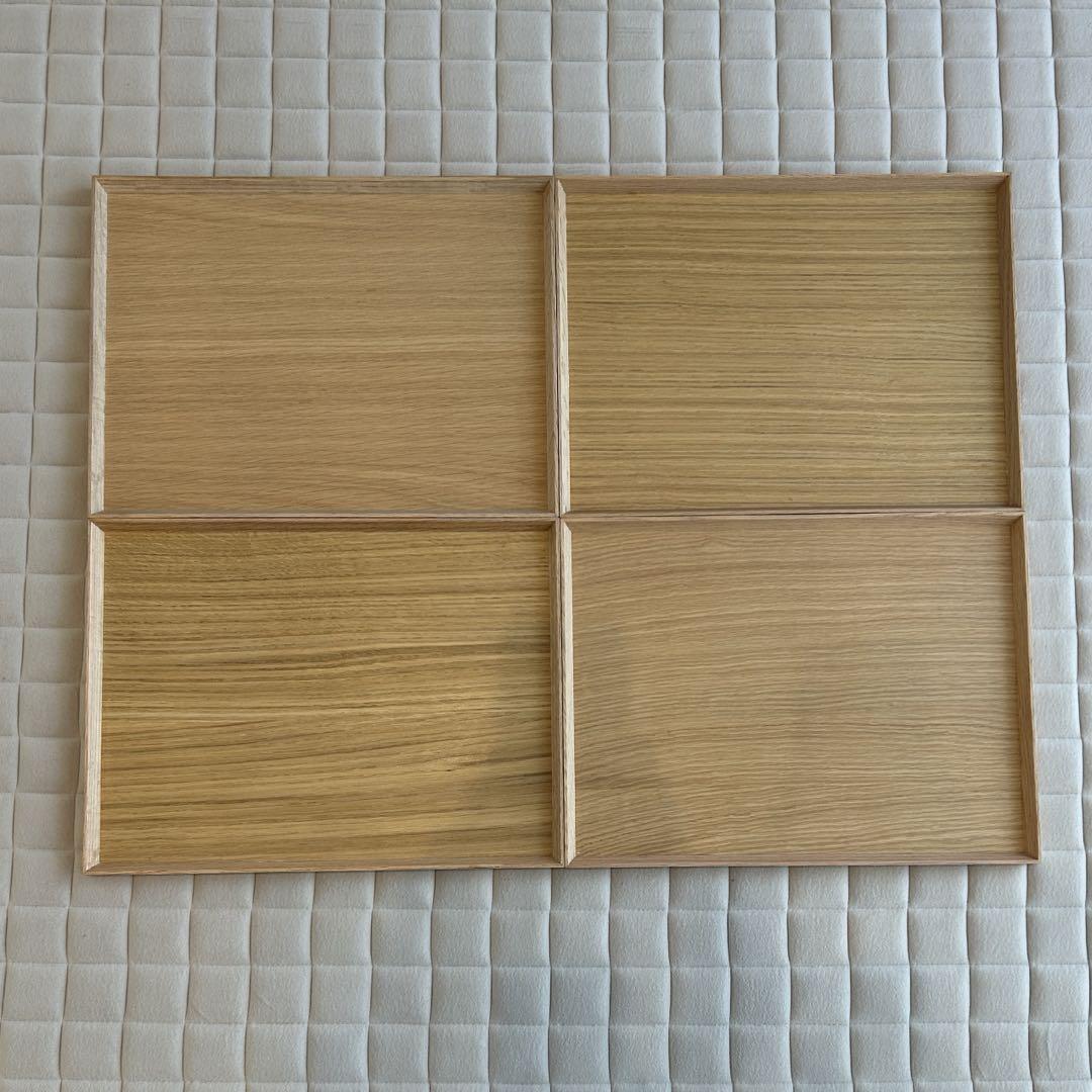 美品　無印良品　MUJI 木製角型トレー　4枚組　大【40.5×30.5×2】