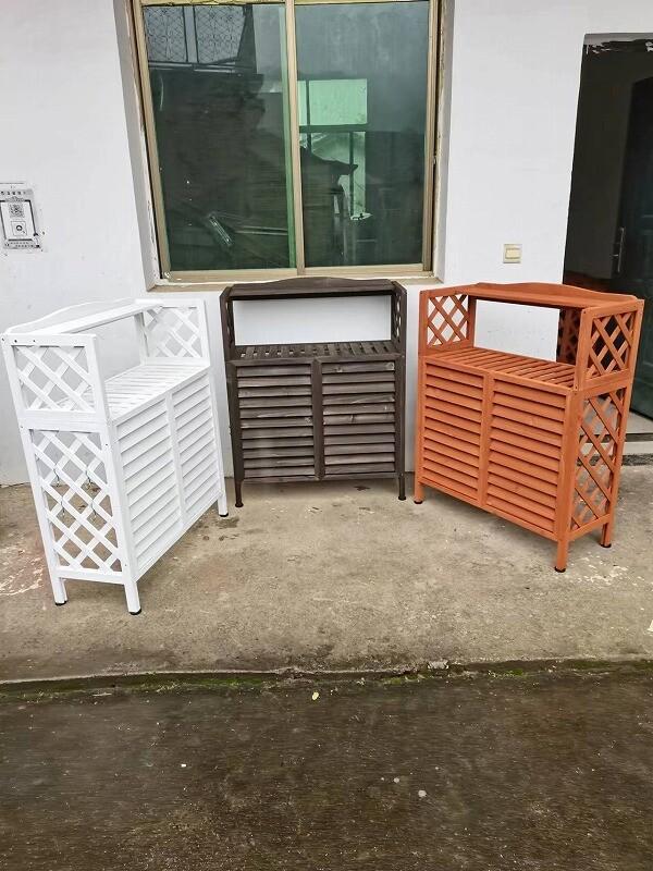 ２個セット 棚付き木製室外機カバー　ダークブラウン