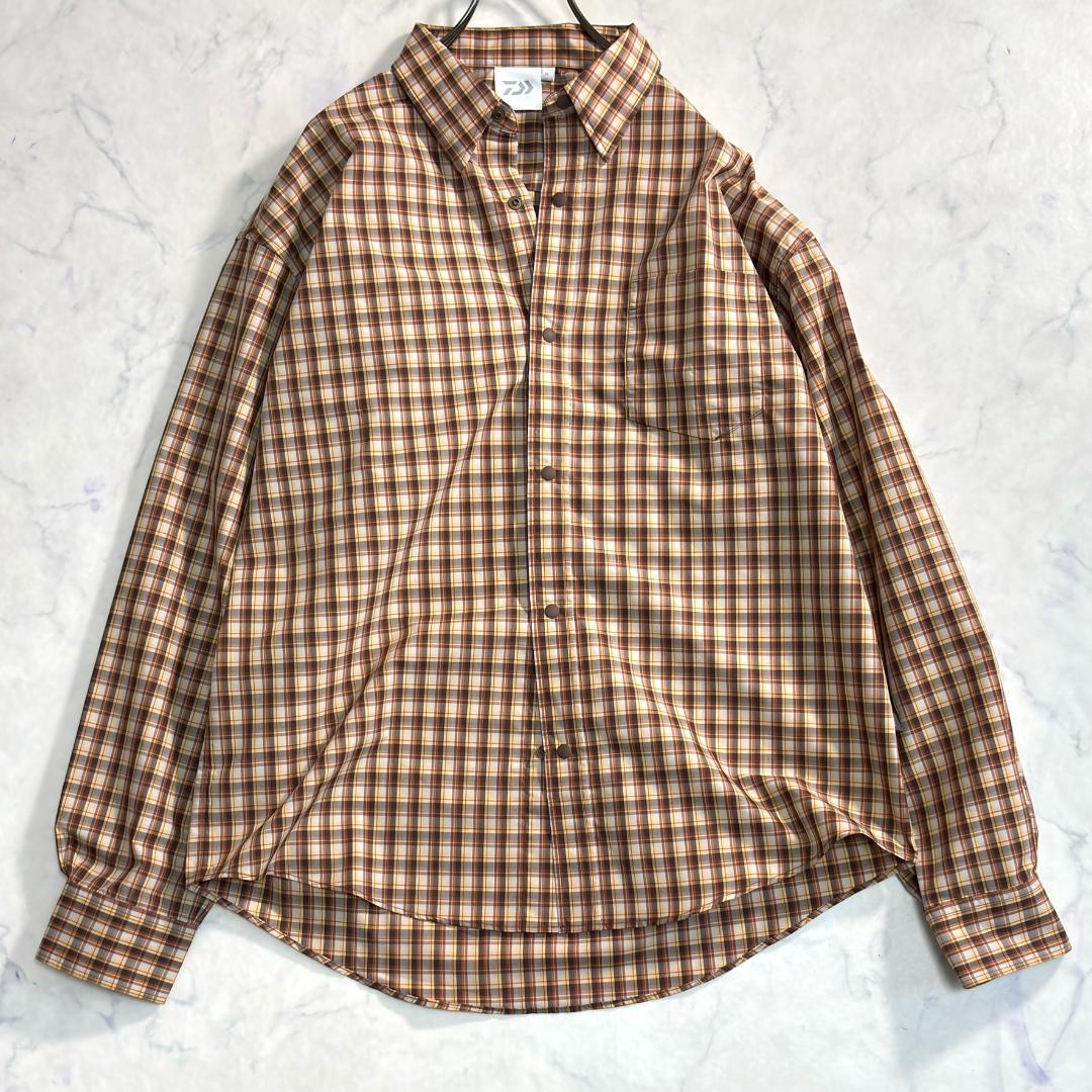 極美品ダイワ 24年 GLR テック ロングスリーブ チェック ブラウン qj3