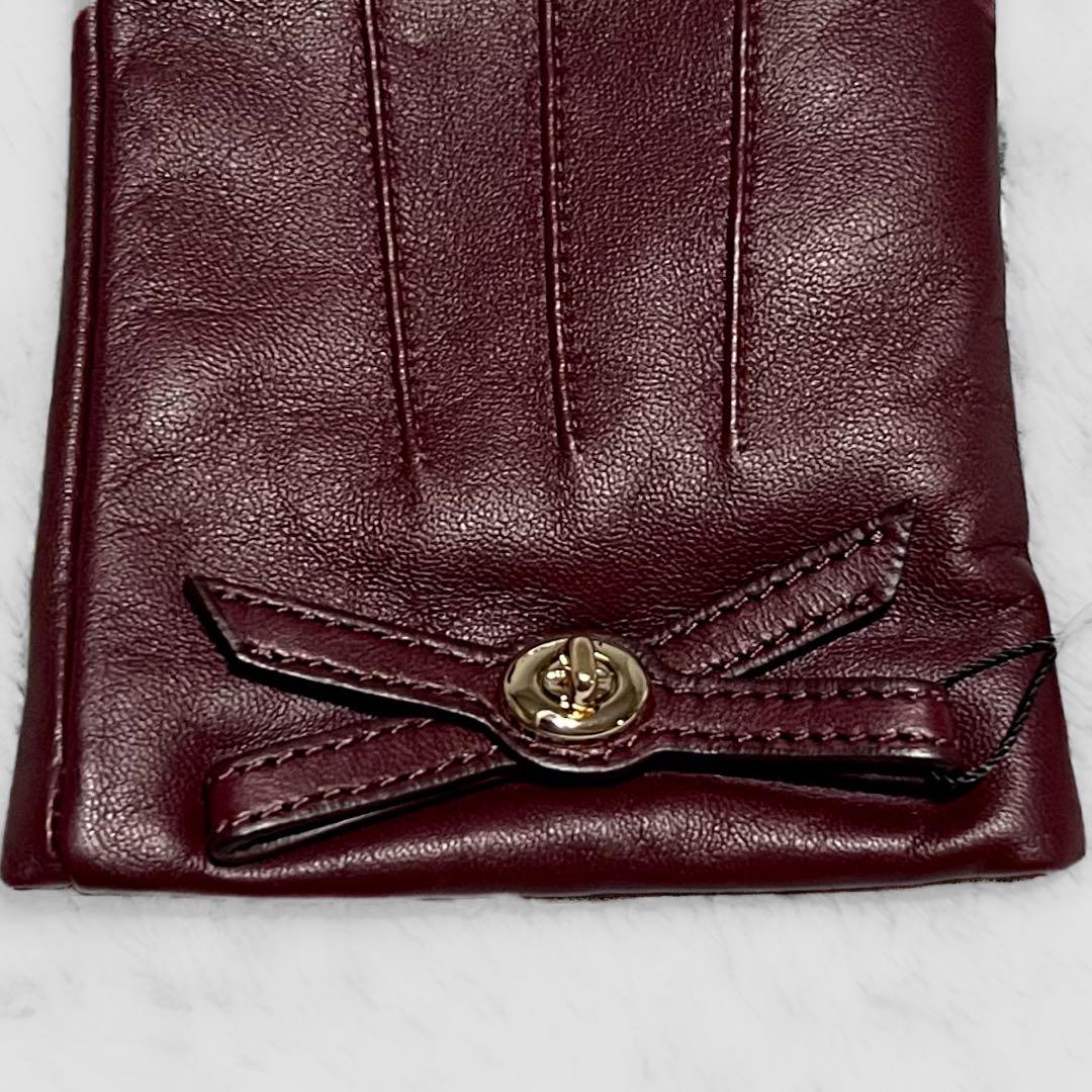●未使用 COACH コーチ 羊革 シープレザー 手袋 リボン バーガンディ ○未使用 COACH コーチ 羊革 シープレザー 手袋 リボン バーガンディ