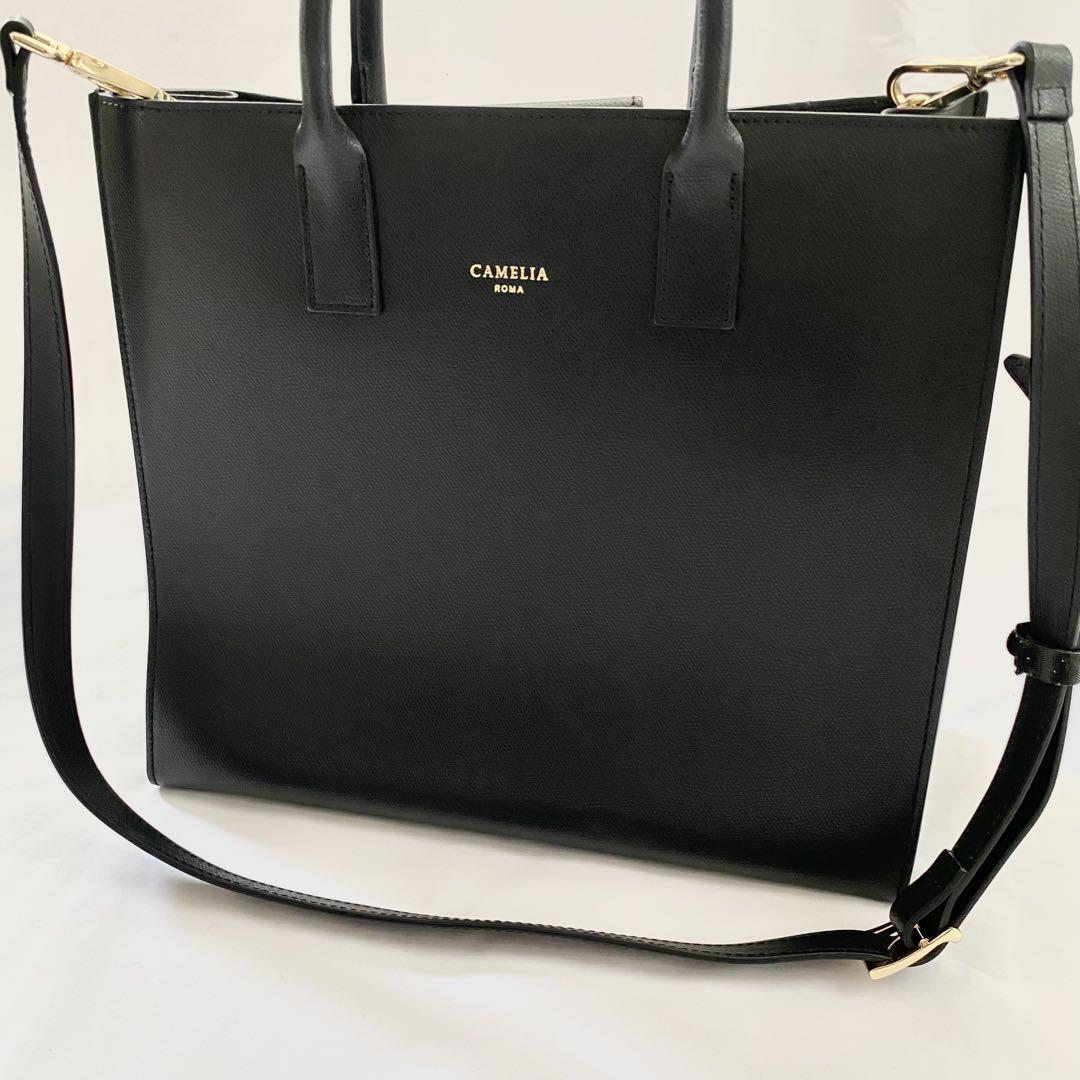 カメリアローマ 美品 2way レザー ハンドバッグ ショルダーバッグ A4収納