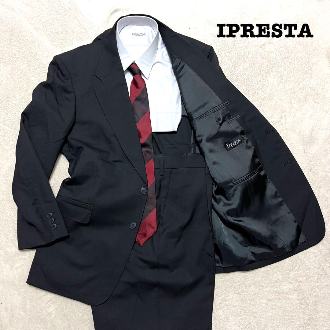 IPRESTA ブラック　ストライプ　フリーサイズ　1タック　セットアップ
