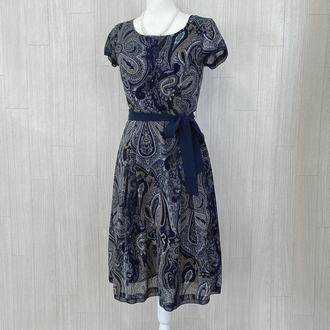 美品 BELLE BEAUポールビューレ 日本製ワンピース ペイズリー柄 ブルー