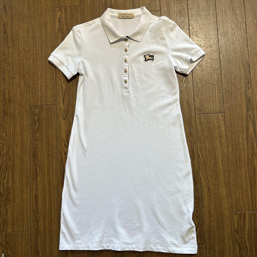 【送料込】 BURBERRY ポロシャツ 香港製 150 S ホワイト 半袖 ワンピース ワンピース