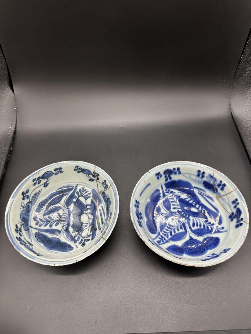 中国　陶磁器　染付　皿　明時代　2個セット　古美術　骨董