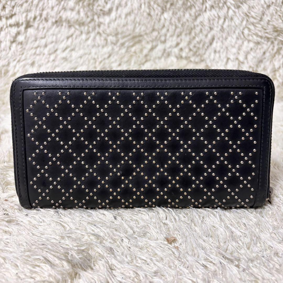 【美品】GUCCI 長財布 ラウンドジップ インターロッキング スタッズ 黒