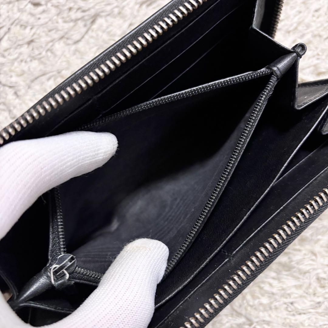 【美品】GUCCI 長財布 ラウンドジップ インターロッキング スタッズ 黒