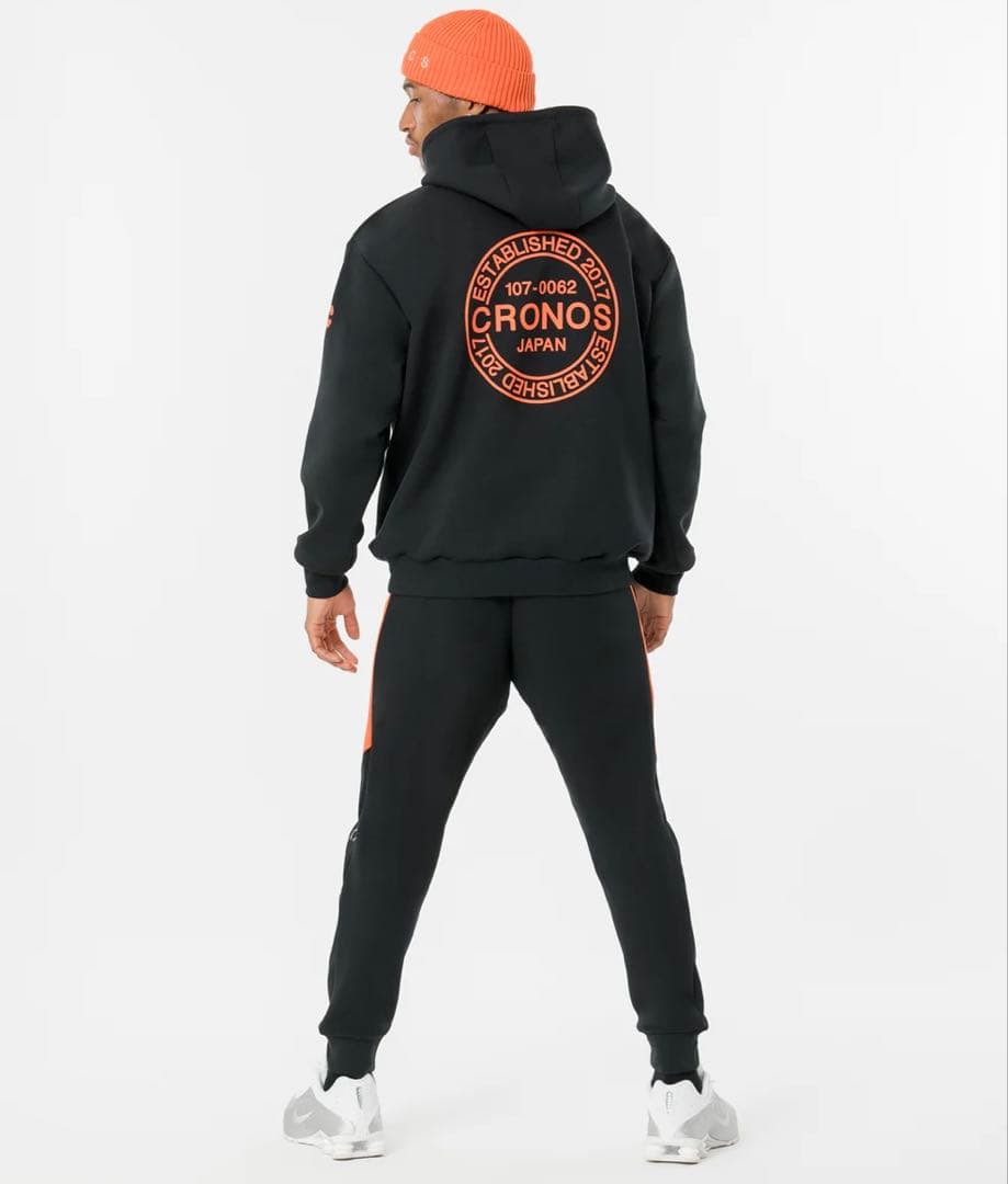 クロノス CRONOS サークルロゴフーディ パーカーブラック×オレンジ クロノス CRONOS サークルロゴフーディ パーカーブラック×オレンジ
