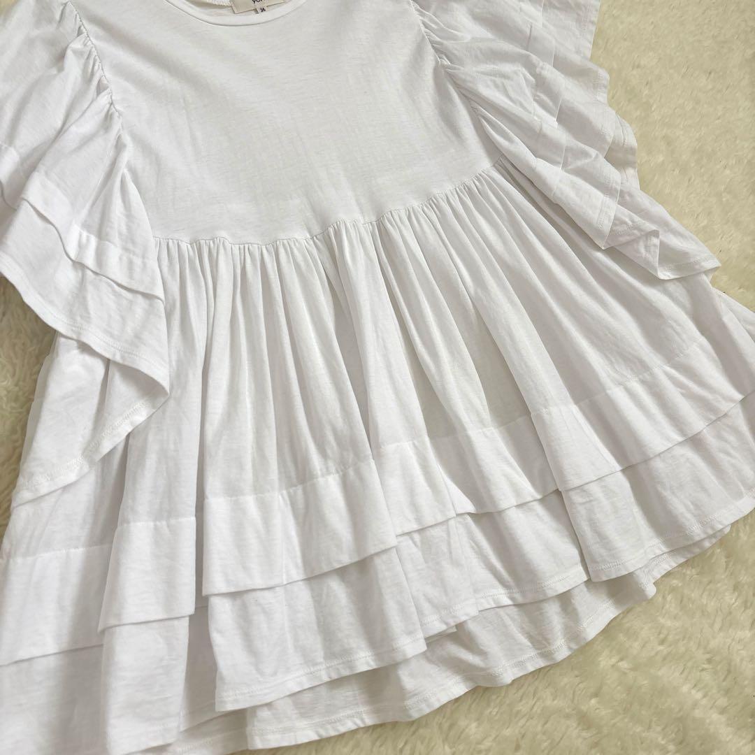 【美品】yori ヨリ　ボヘミアンギャザーカットソー　フリル　ホワイト