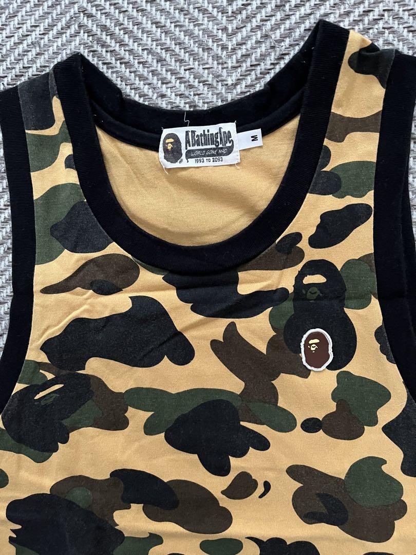BAPE 総柄イエローカモフラ ワッペンロゴ タンクトップ M メンズ