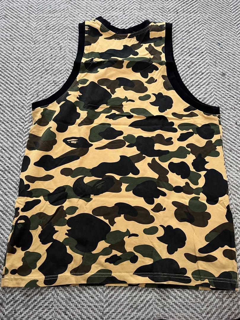 BAPE 総柄イエローカモフラ ワッペンロゴ タンクトップ M メンズ