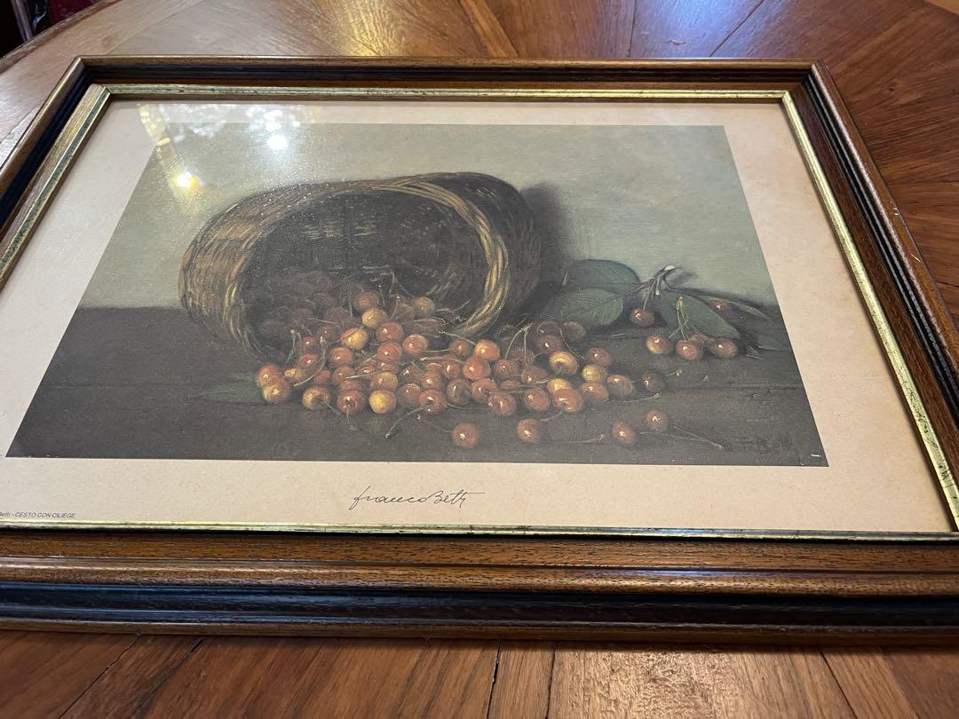 イタリア　額　木製　絵画　さくらんぼ　ヴィンテージ