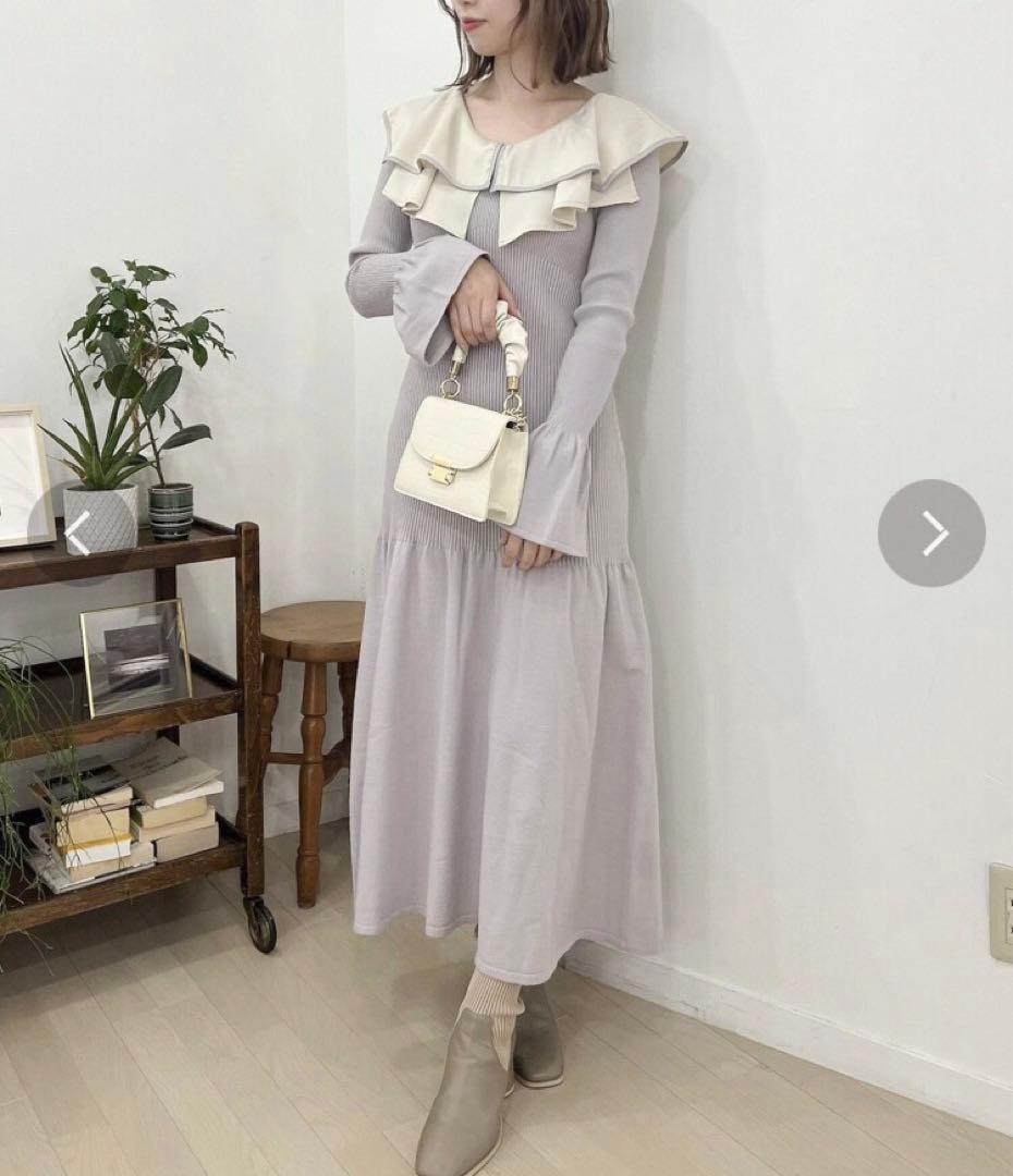 【新品未使用】dazzlin ロングワンピース*パープル*フレア袖*ビッグカラー