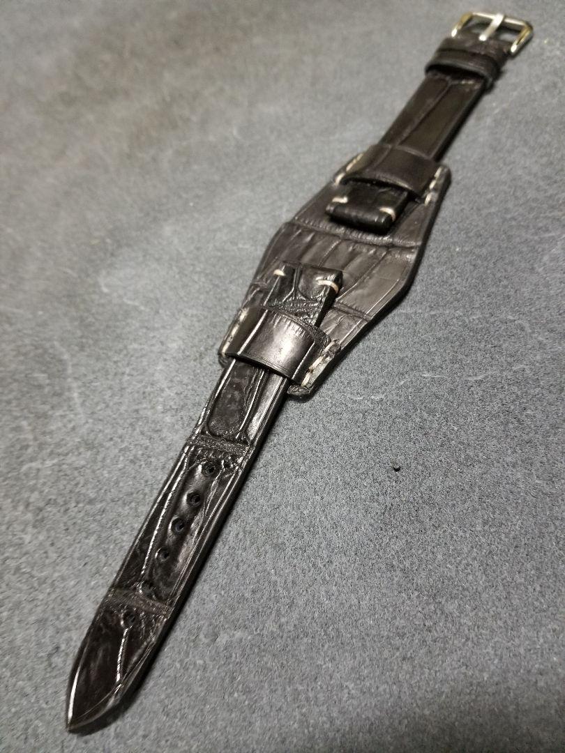 18mm 本物 クロコダイル BUND 半艶ブラック裏側防水革