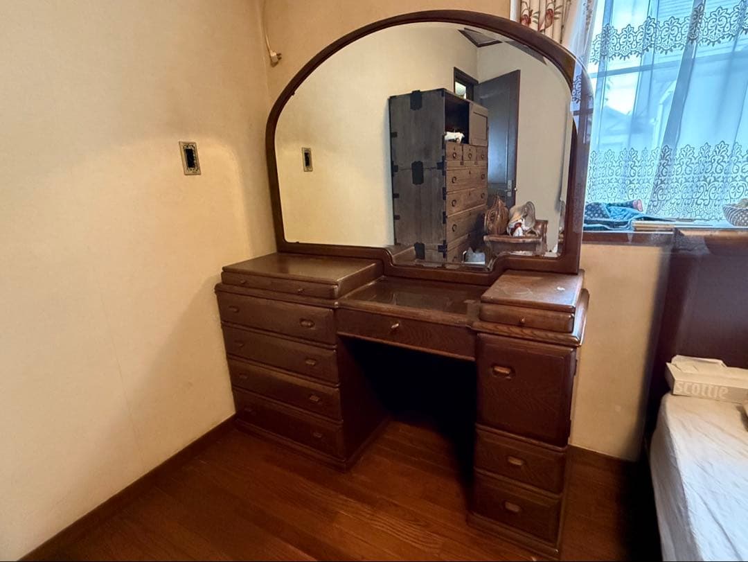 家具 鏡台ドレッサー杢目天然無垢 巨匠作品芸術美術骨董アンティーク コンセント付傷や汚れあり