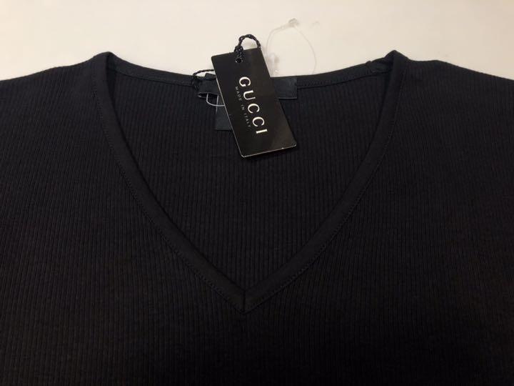 59◆GUCCI グッチ◆半袖ニット 黒系 Sサイズ Tシャツ Vネックトップス