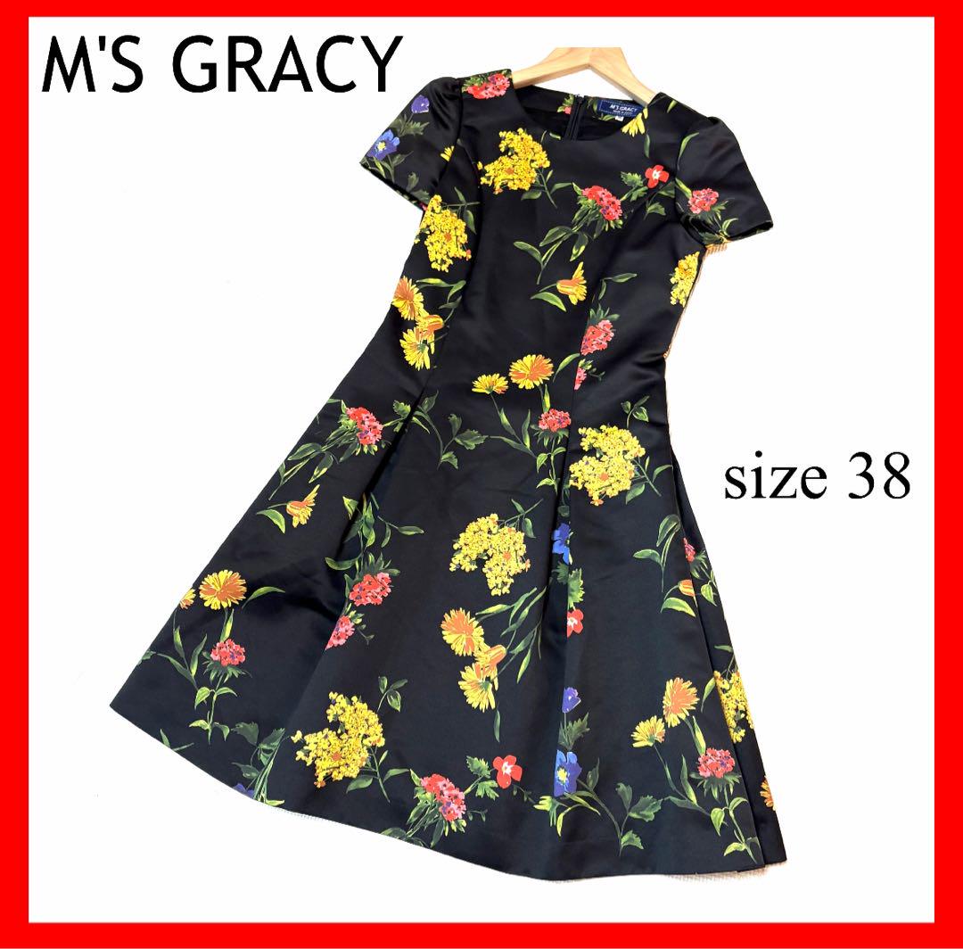 M'S GRACY✨ワンピース　ボタニカル　フラワー　38　ブラック