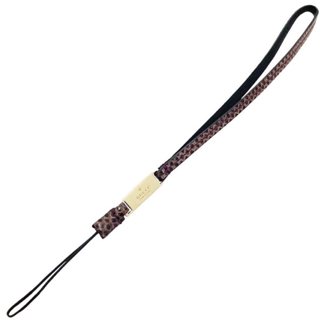 正規品 美品 グッチ 携帯電話 ストラップ スマホ パイソン調【AA13365】