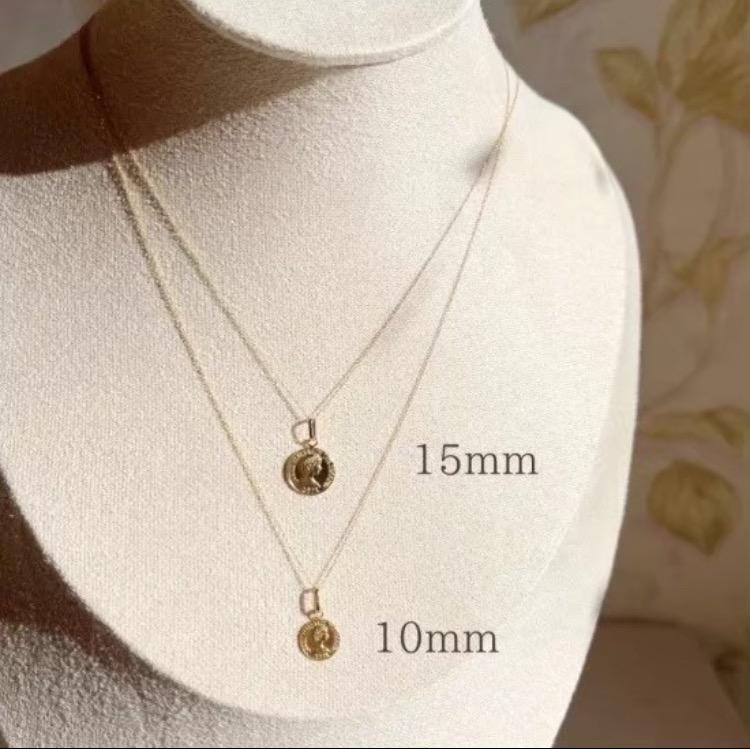 K18 コイン トップ 18K ネックレス 刻印 エリザベス ゴールド チャーム