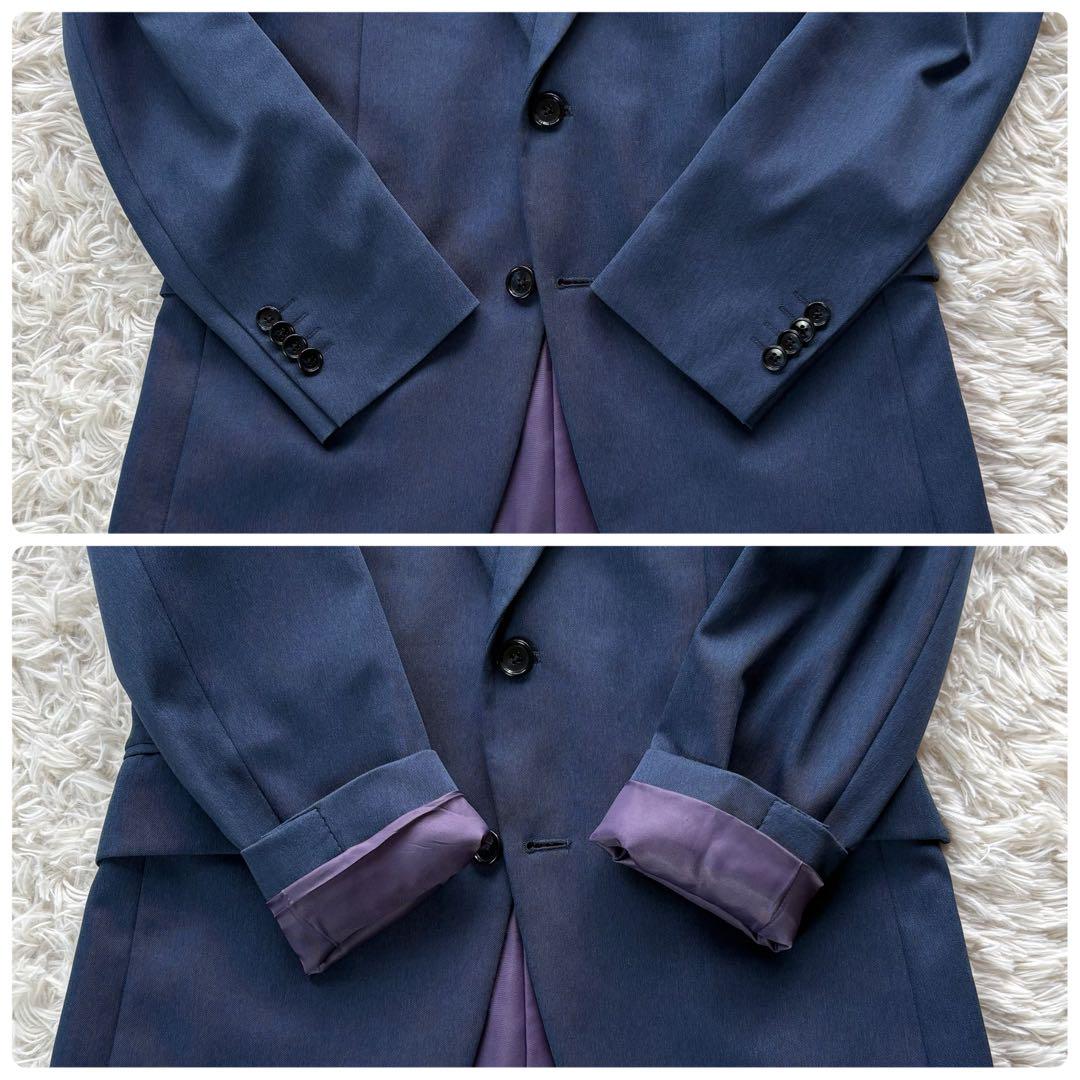 美品 FABRIC TOKYO セットアップ 裏地パープル 洗濯可 ブルー系M