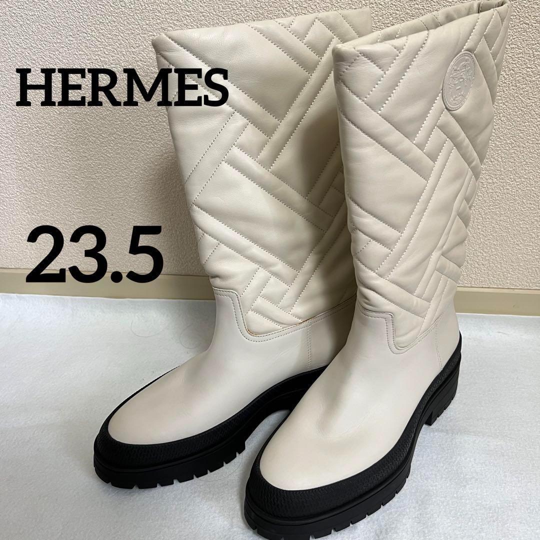 HERMES エルメス ブーツ ミドル ラバー ホワイト 23.5 新品