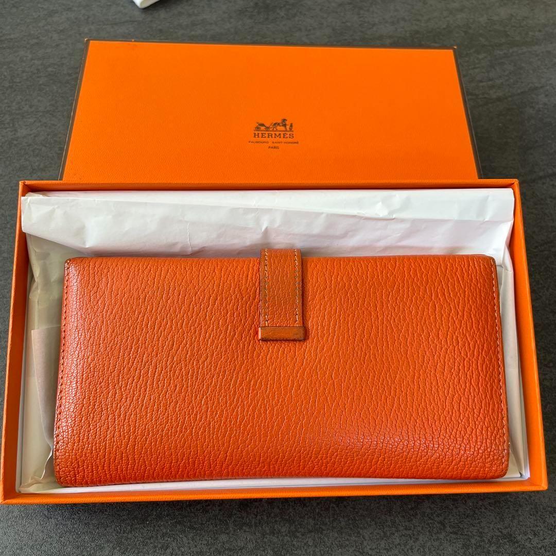 HERMES オレンジ レザー 三つ折り財布