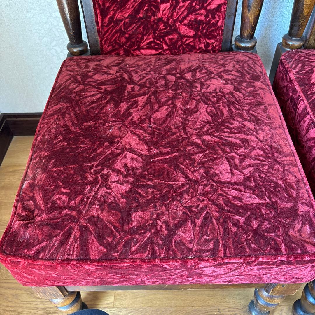 昭和レトロ　アンティーク調チェア ベルベット 赤 椅子　2脚セット 昭和レトロ アンティーク調チェア ベルベット 赤 椅子 2脚セット