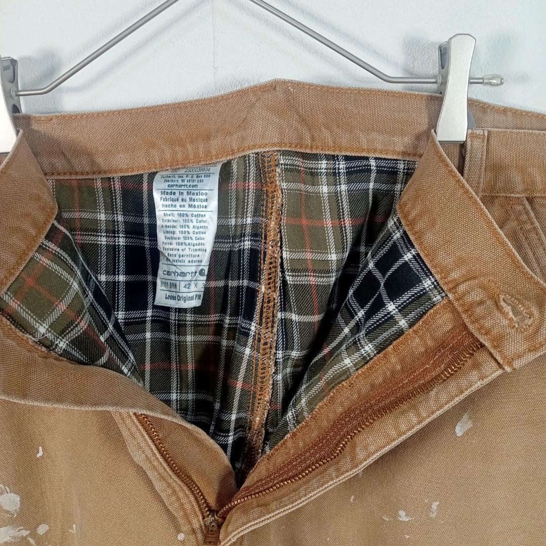 carhartt ダックペインターパンツ 42x32 裏地チェック ルーズ