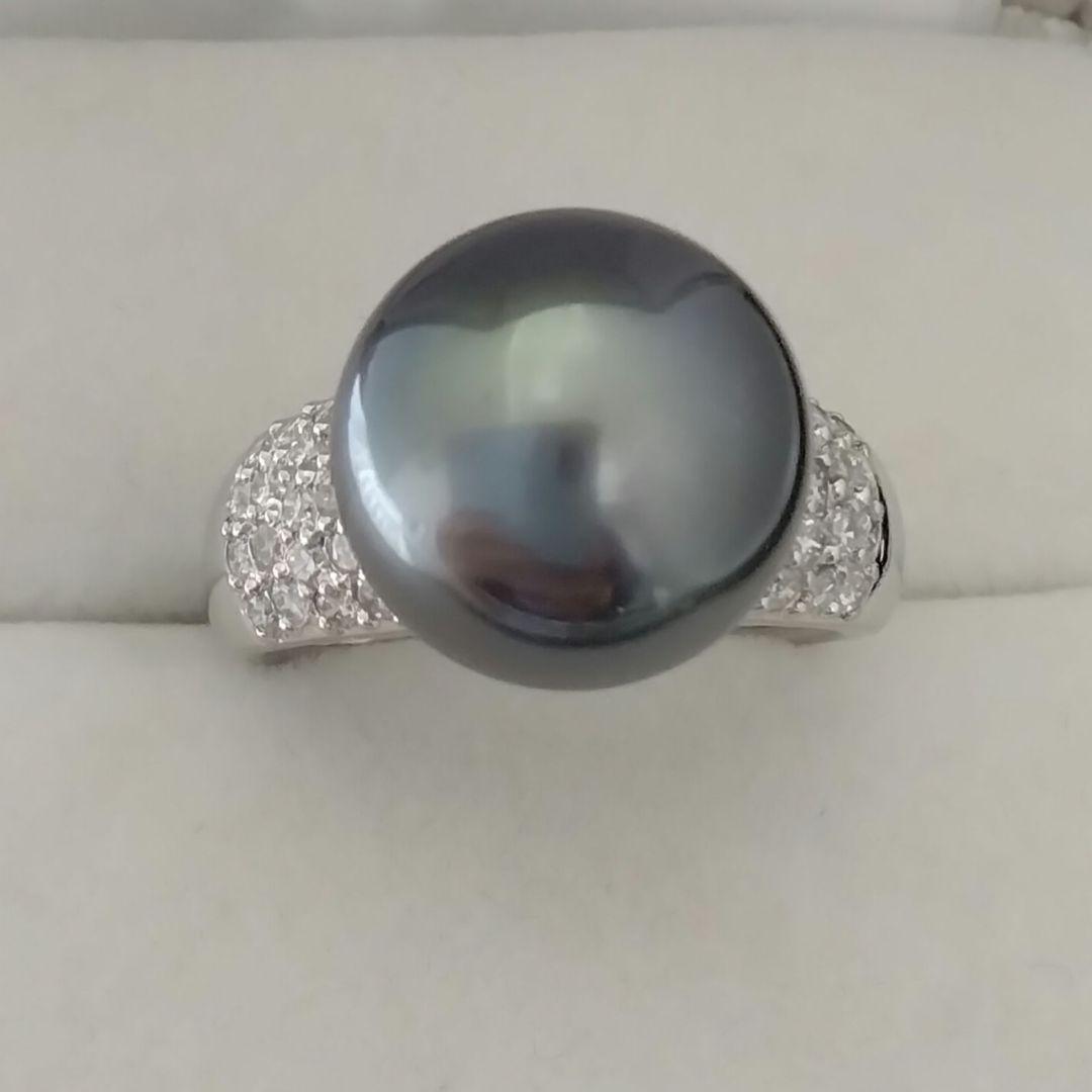 Pt900◯黒蝶真珠11.5㎜✨ダイヤ0.40ct✨見た目も素敵美人リング✨ Pt900◯黒蝶真珠11.5㎜✨ダイヤ0.40ct✨見た目も素敵美人リング✨
