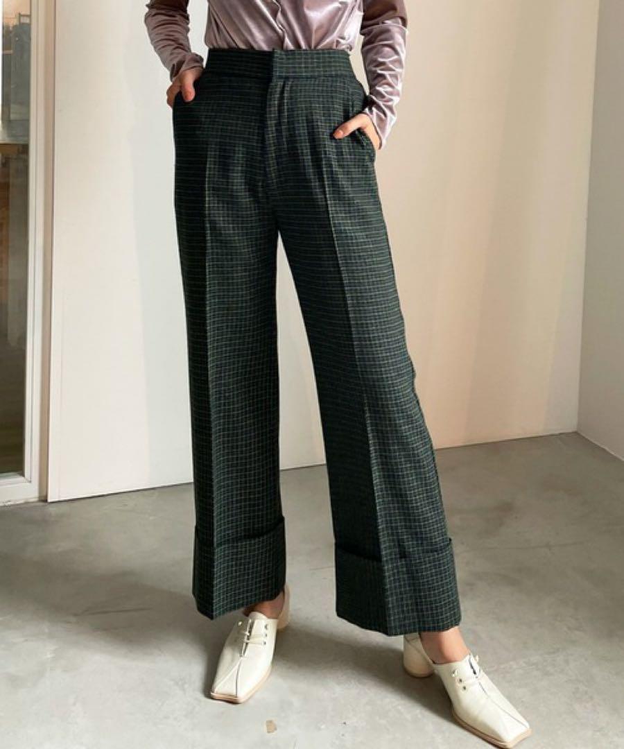 Ameri UND COLOR CHECK ROLL UP WIDE PANTS