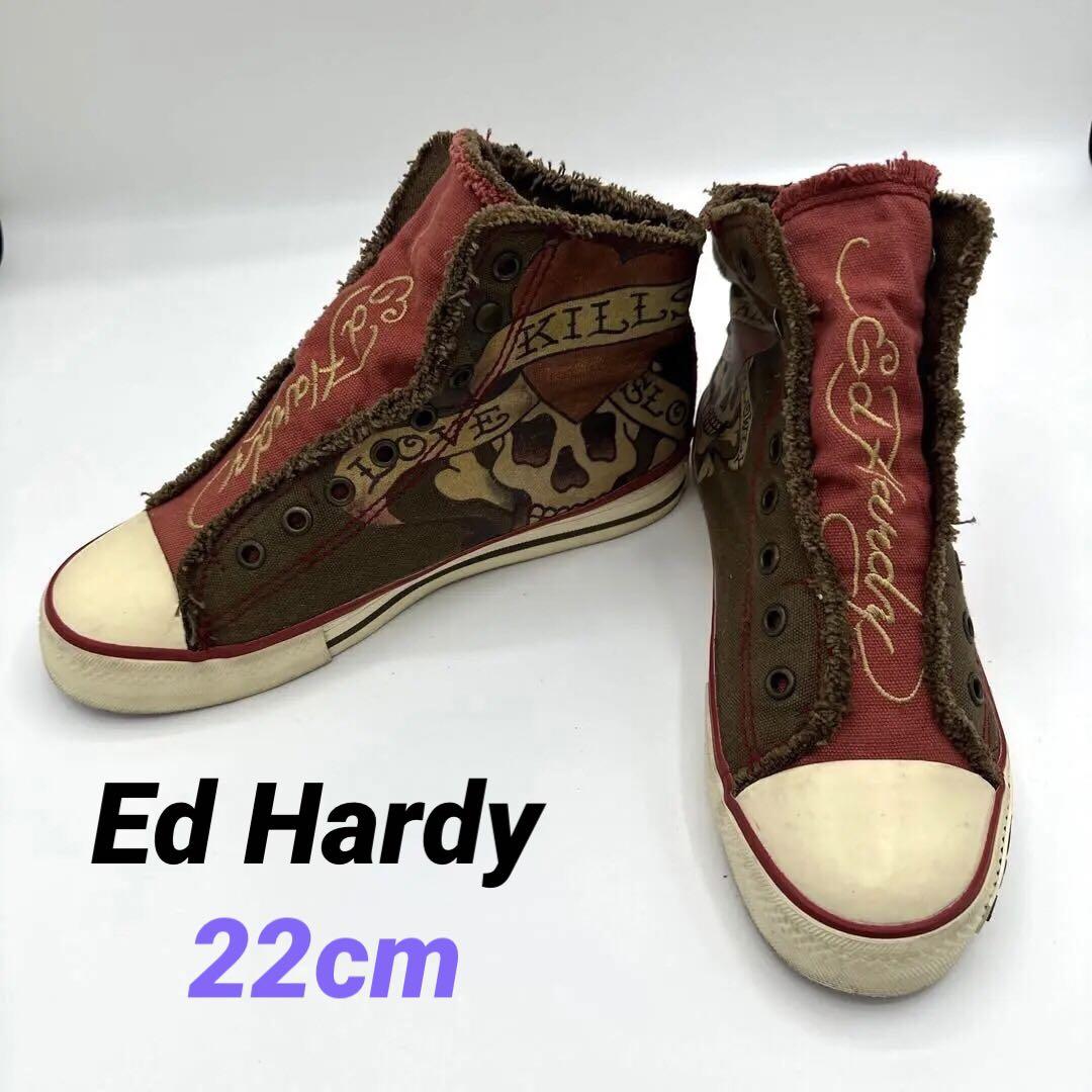 Ed Hardy スカルデザインブーツ Ed Hardy】スカルデザイン ハイカットスニーカー【22cm】 - メルカリ