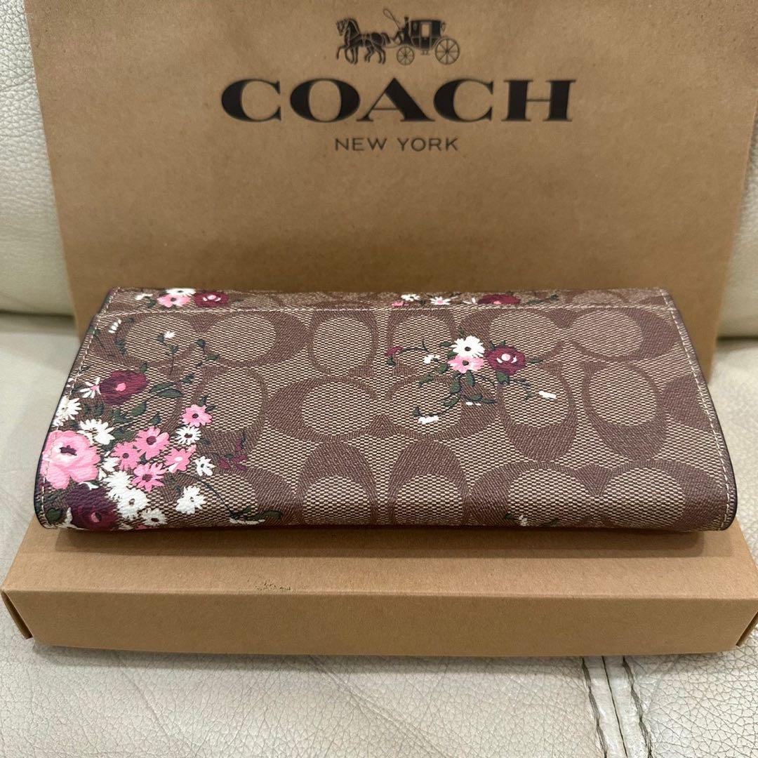 コーチ COACH 花柄 長財布 ブラウン