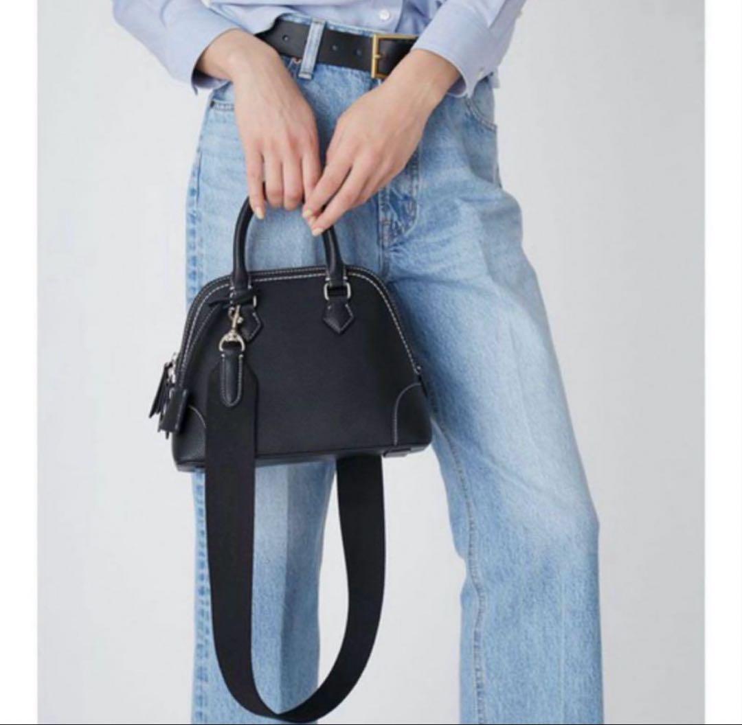 【メーカー再生品】 美品 Mila Owen ステッチデザインミドルボストンバッグ ブラック バッグ