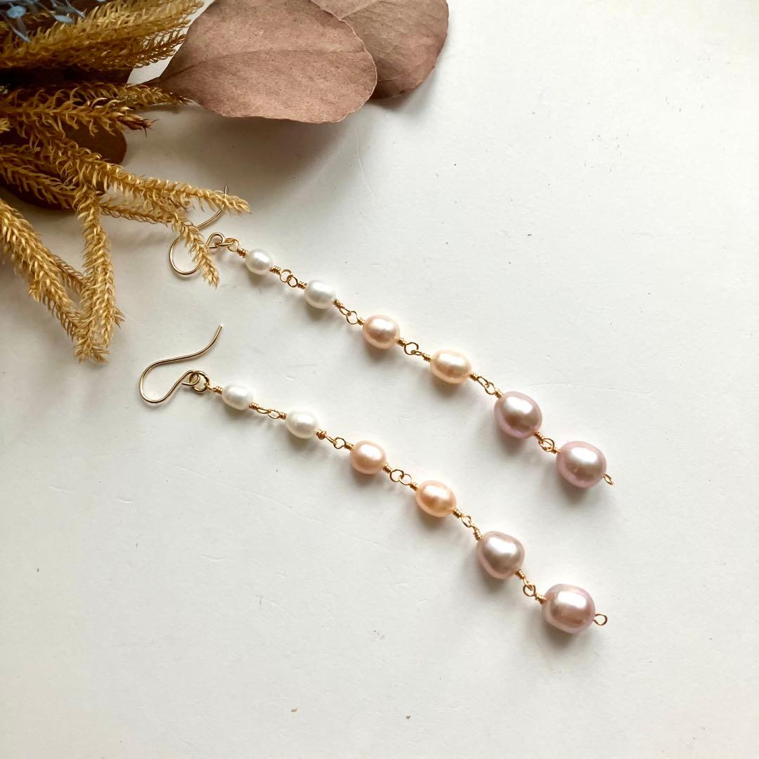 14kgf 淡水パール グラデーション ピアス イヤリング 14kgf 淡水パール グラデーション ピアス イヤリング