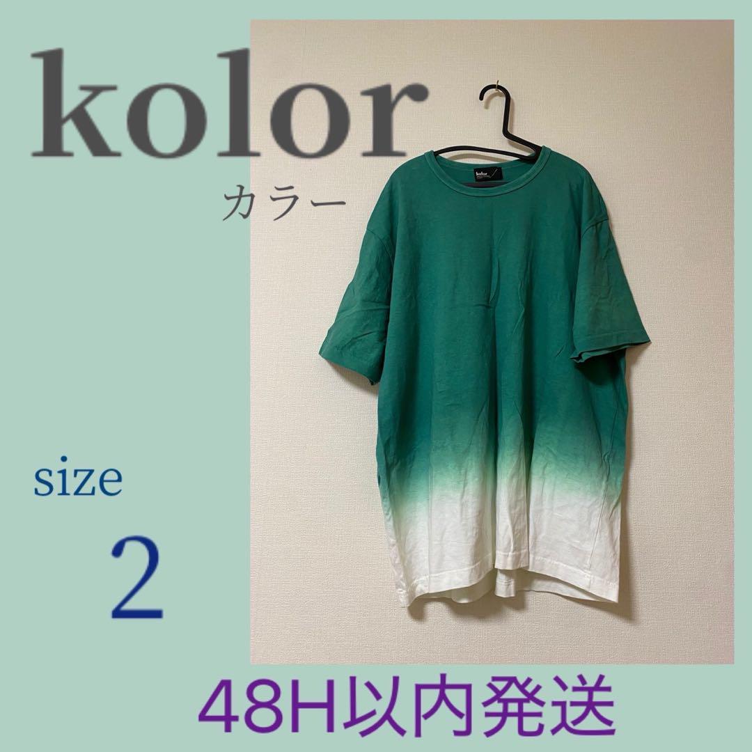 kolor メンズ グラデーション 半袖 Tシャツ サイズ2 グリーン ホワイト