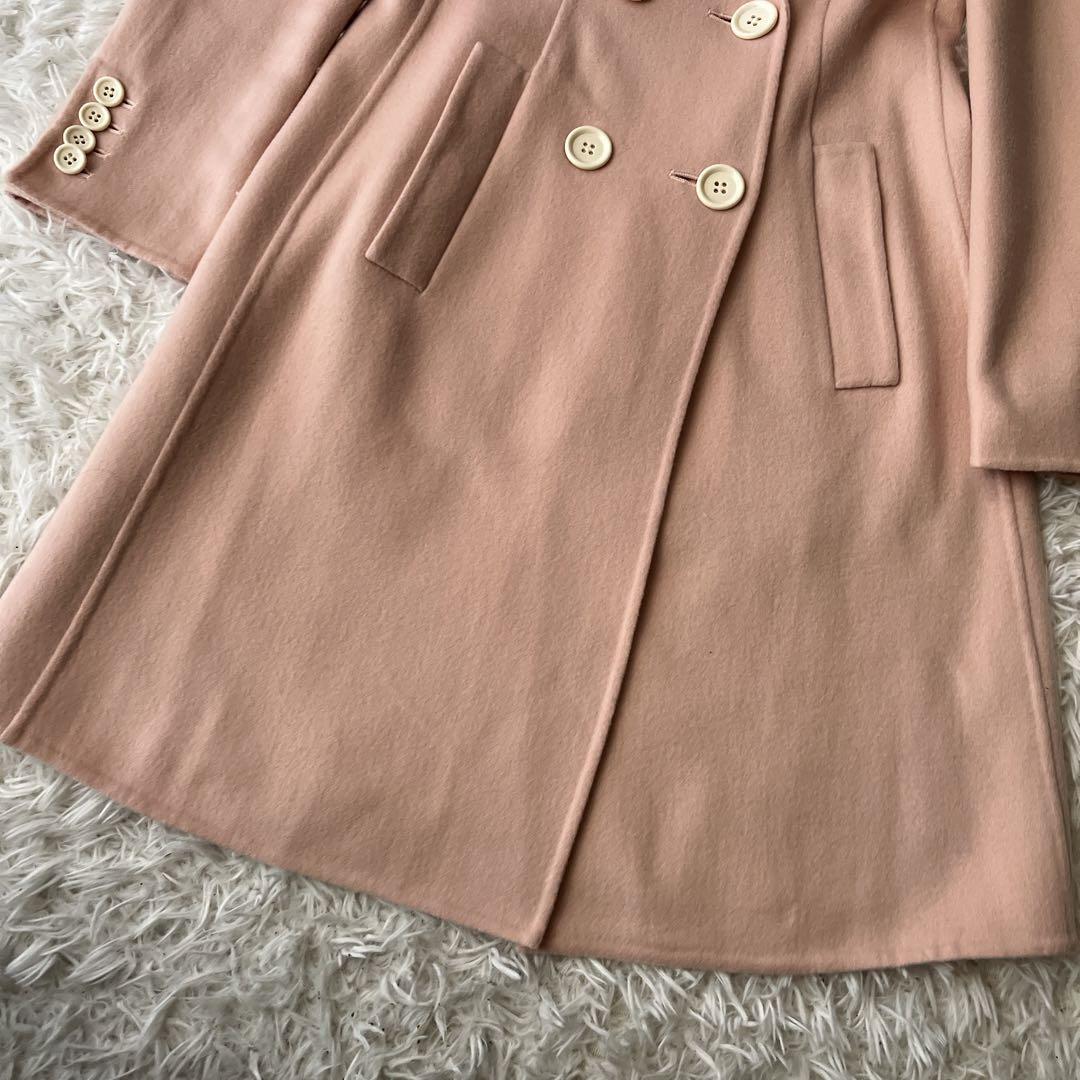 【極美品✨】フォクシー　ロングコート　カシミヤ100%　ダブル　水牛釦　ピンク 未使用級 フォクシー カシミヤ100 リバーコート ピンク ダブル