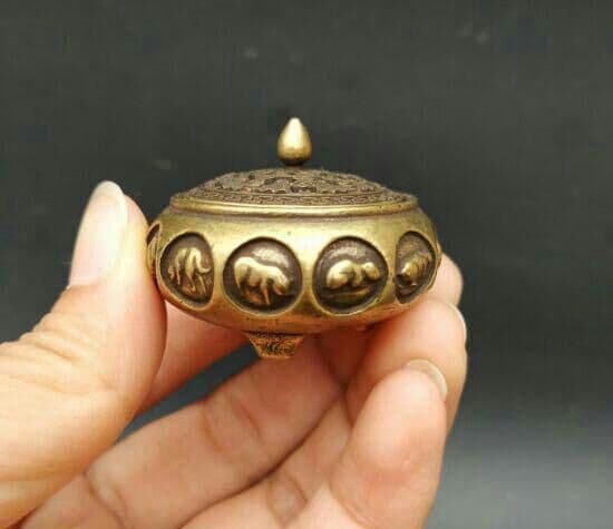 2古銅器骨董雑項コレクション古真鍮純銅十二干支ミニ小香炉小置物