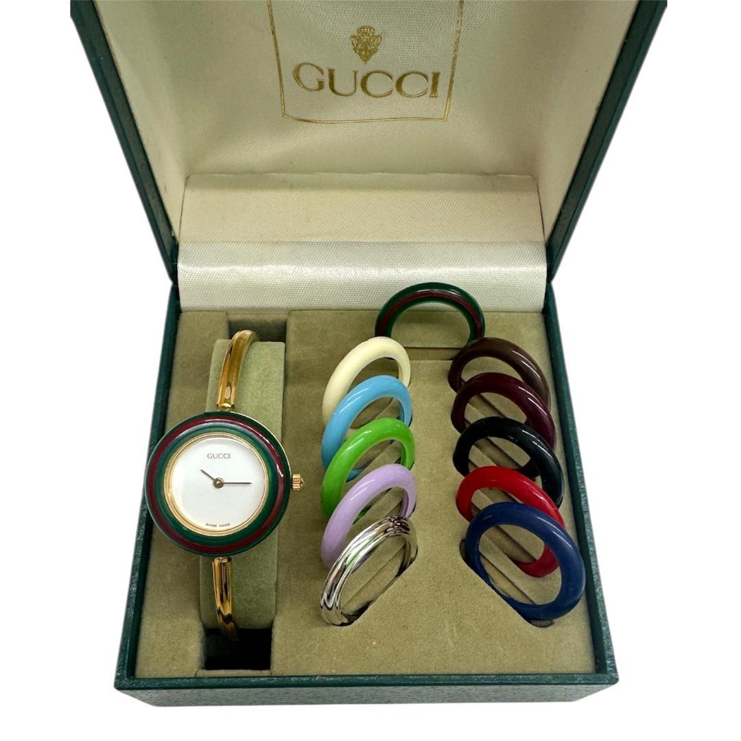 稼働品 GUCCI 腕時計11 12.2 ゴールド チェンジベゼル 着せ替えやや傷や汚れあり