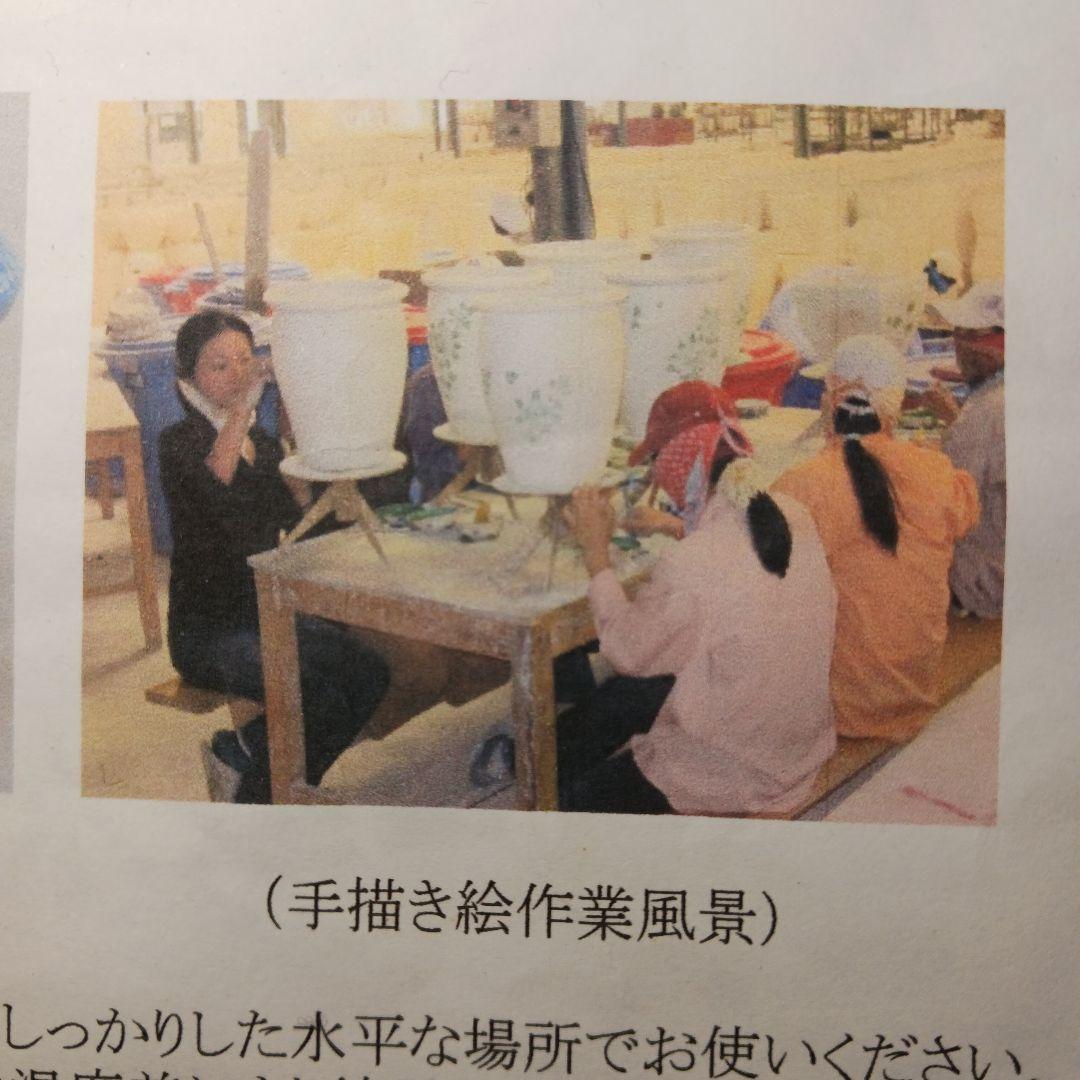 新品 ∅50 陶器睡蓮鉢 大型 メダカ鉢 難有 手書き絵 花柄 手造り