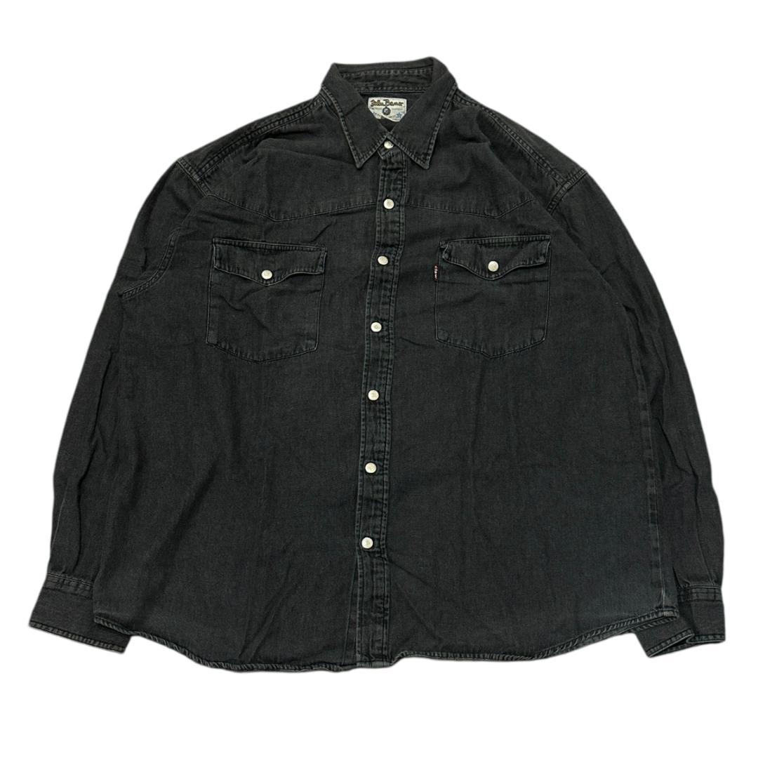 ジョンバナー ブラックデニムシャツ ウエスタン長袖シャツ ロゴタグu30