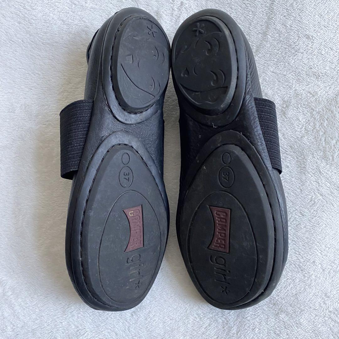【美品✨】Camper ライトニナ　フラットシューズ　ストラップ　黒　本革　37