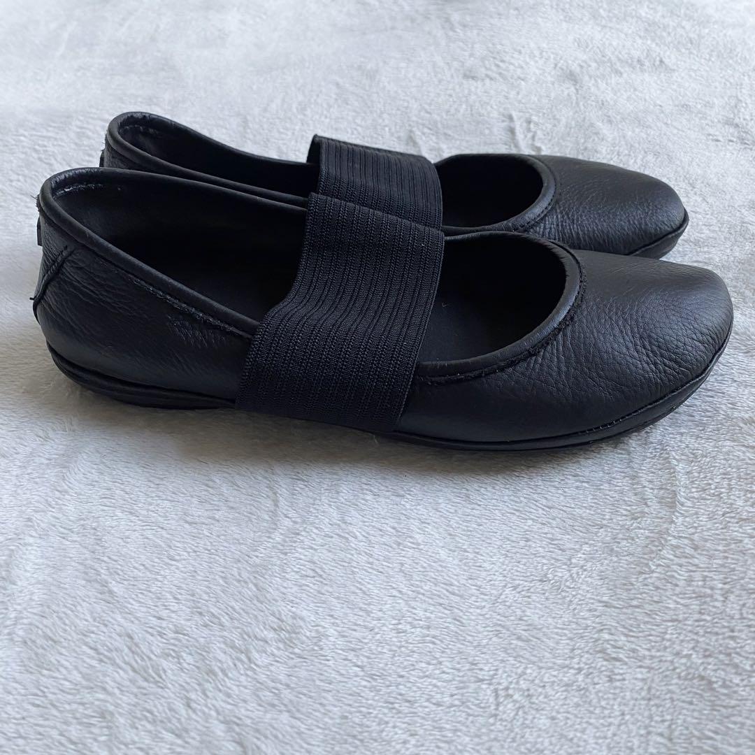 【美品✨】Camper ライトニナ　フラットシューズ　ストラップ　黒　本革　37